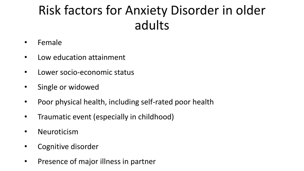 risk factors for anxiety disorder in older adults