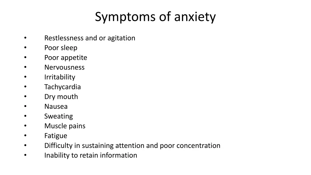 symptoms of anxiety