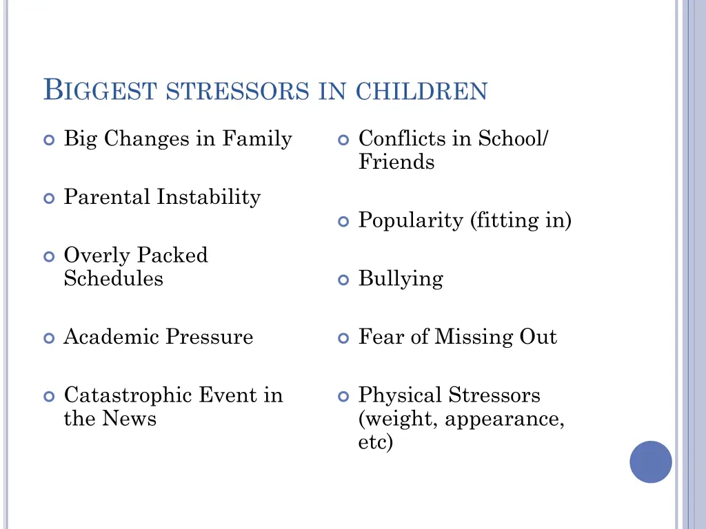 b iggest stressors in children