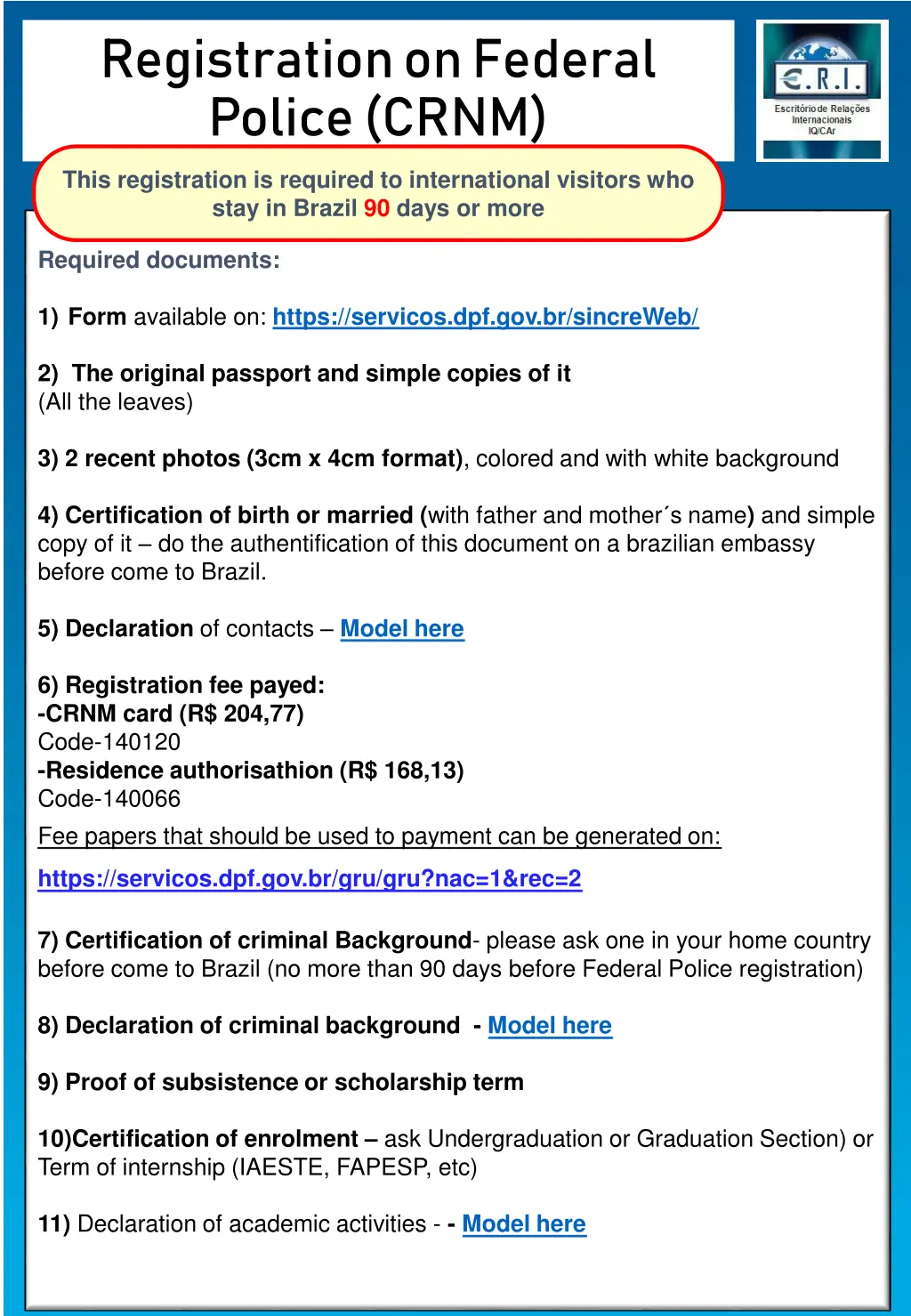 registration on federal police crnm