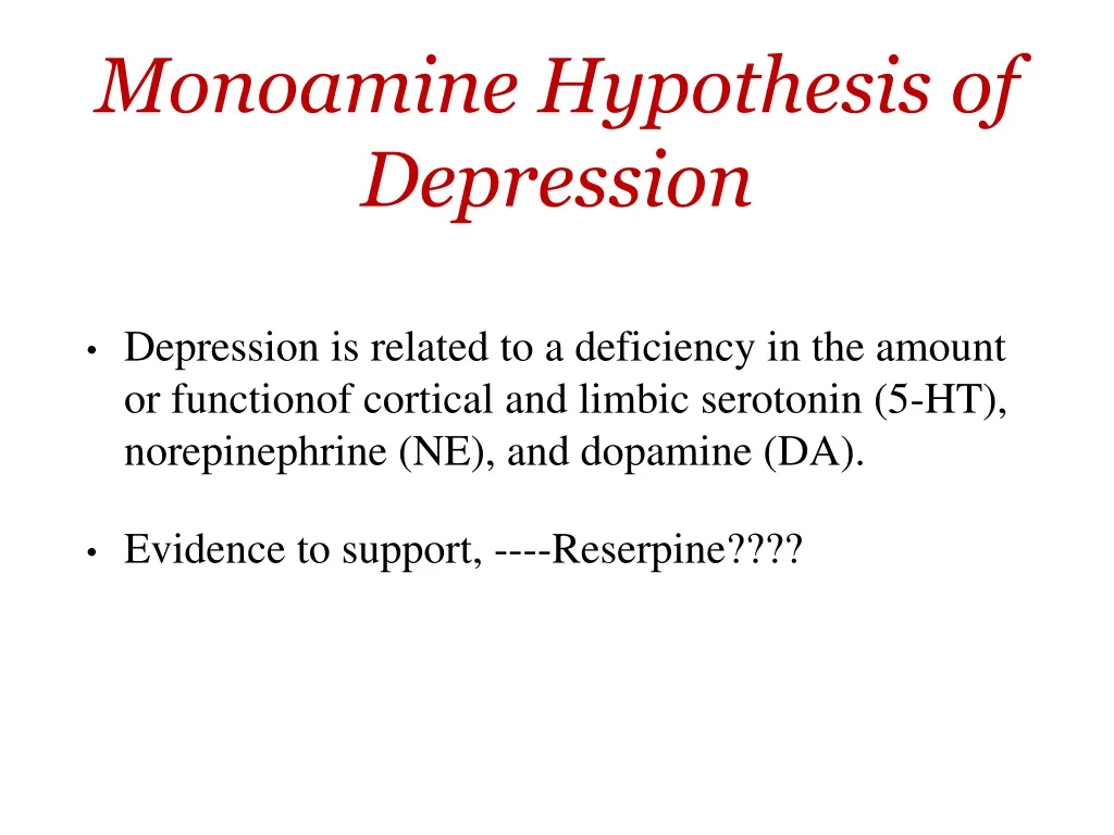 monoamine hypothesis of depression