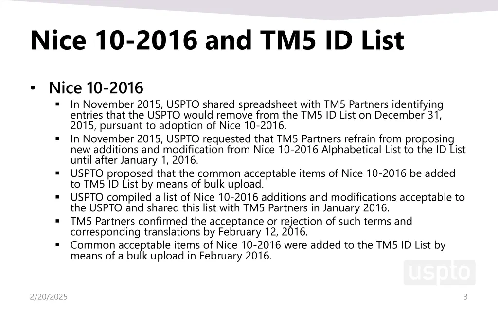 nice 10 2016 and tm5 id list