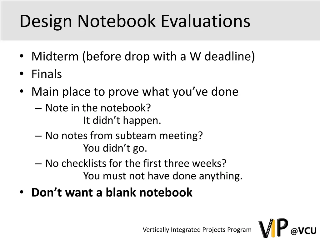 design notebook evaluations