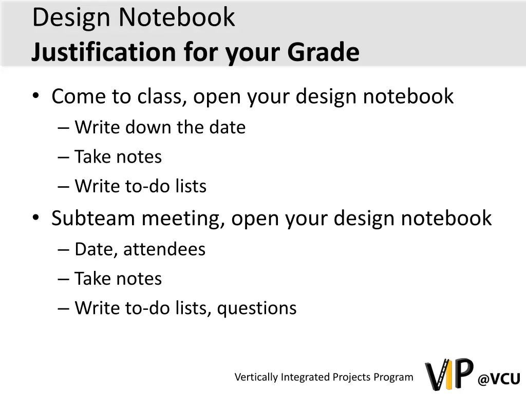 design notebook justification for your grade