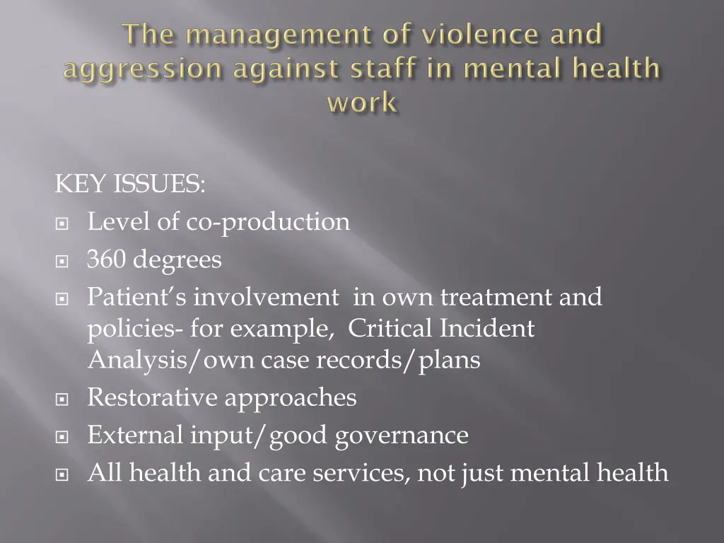 key issues level of co production 360 degrees