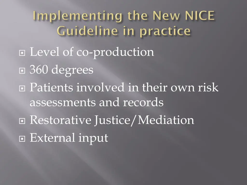 level of co production 360 degrees patients