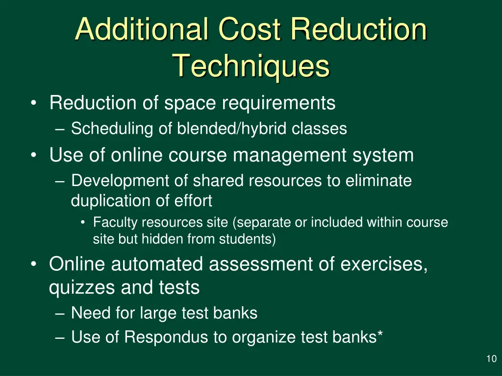additional cost reduction techniques reduction