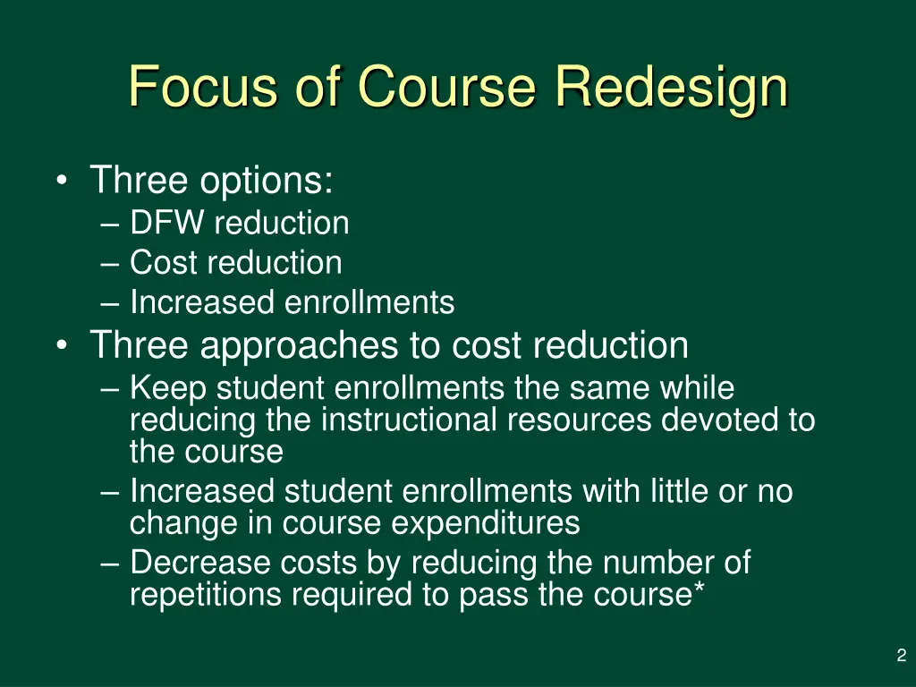 focus of course redesign