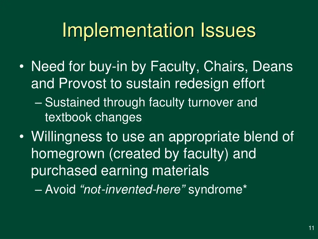 implementation issues