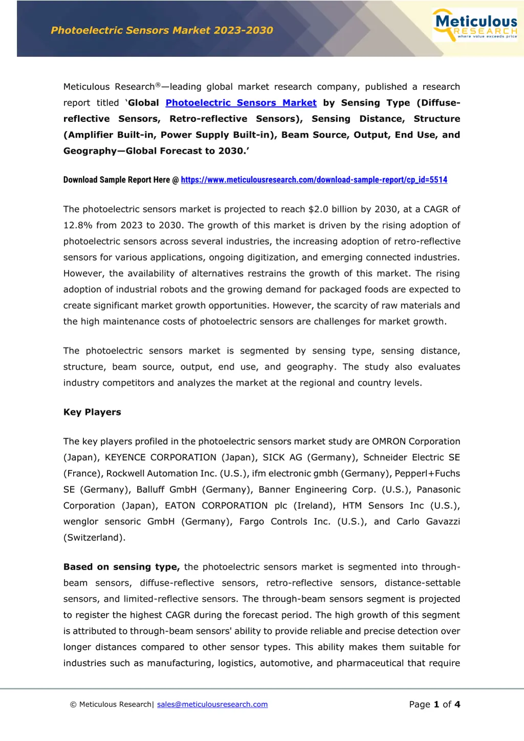 photoelectric sensors market 2023 2030