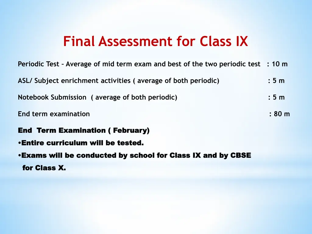 final assessment for class ix