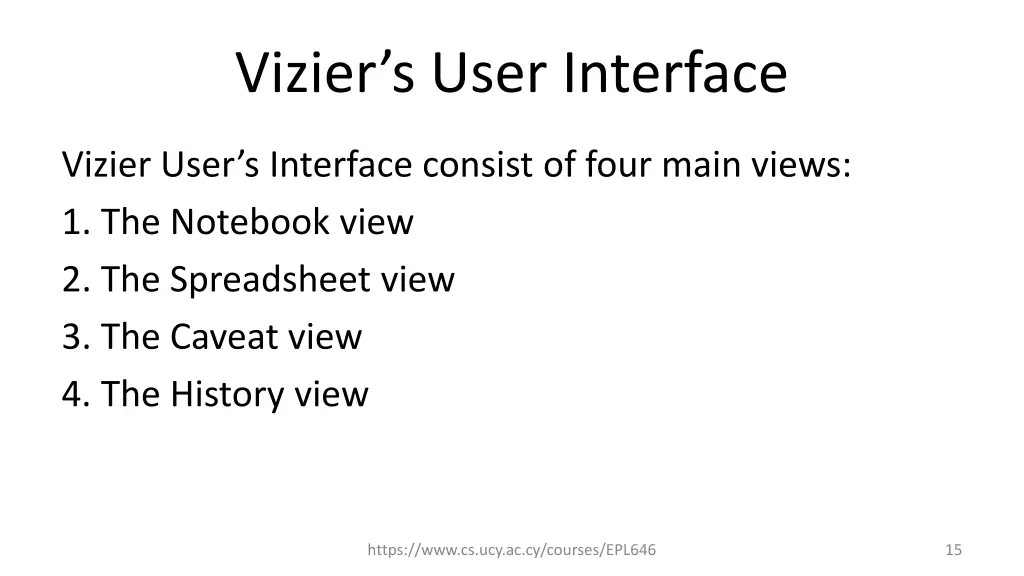vizier s user interface