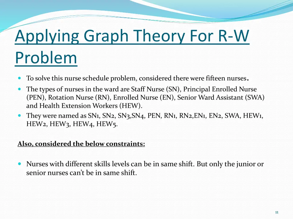 applying graph theory for r w problem