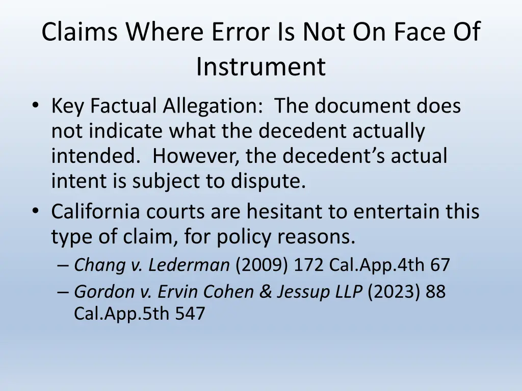 claims where error is not on face of instrument