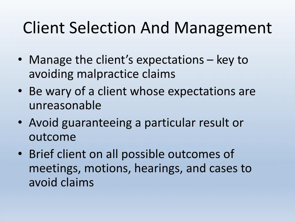 client selection and management 1