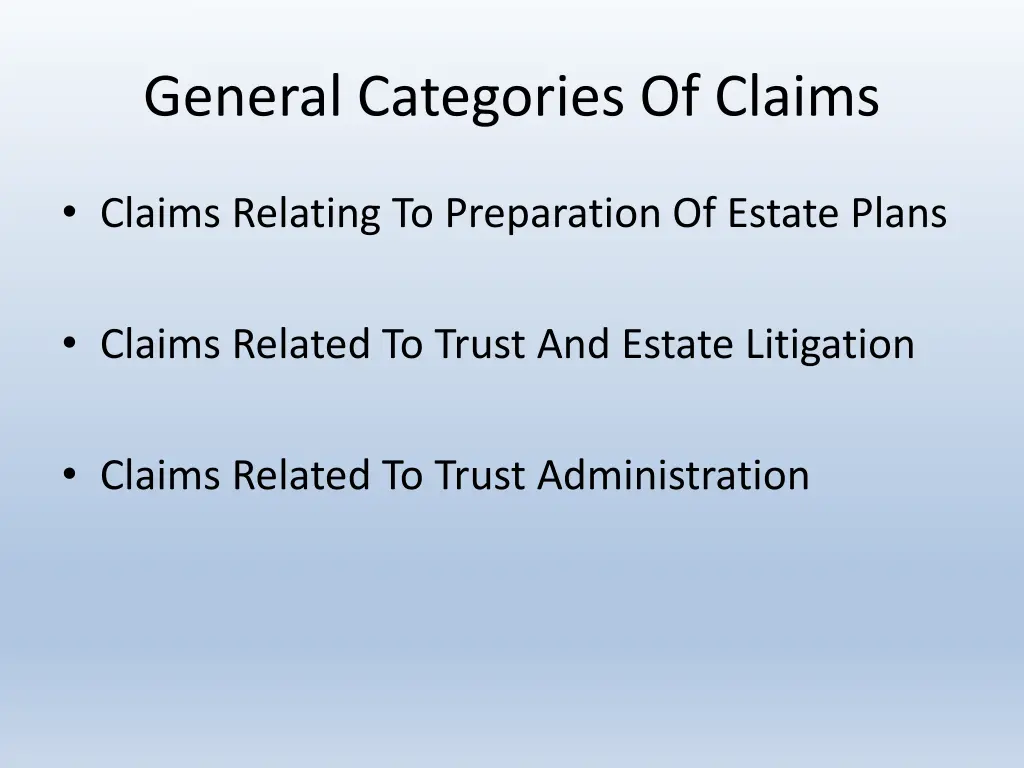 general categories of claims