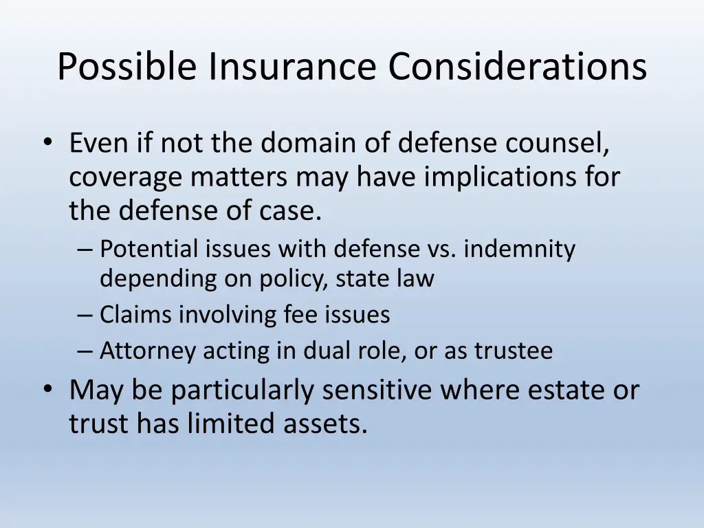possible insurance considerations 2