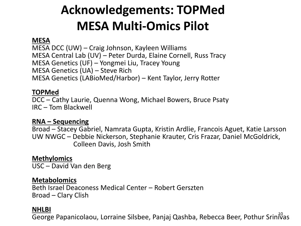acknowledgements topmed mesa multi omics pilot