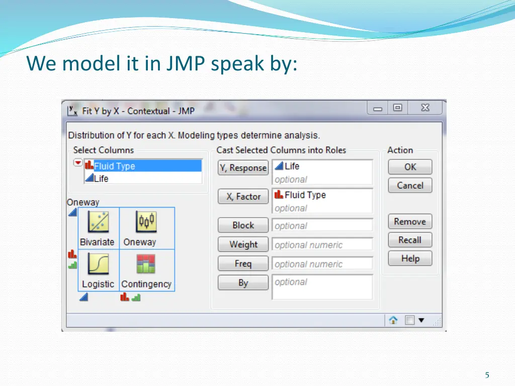 we model it in jmp speak by