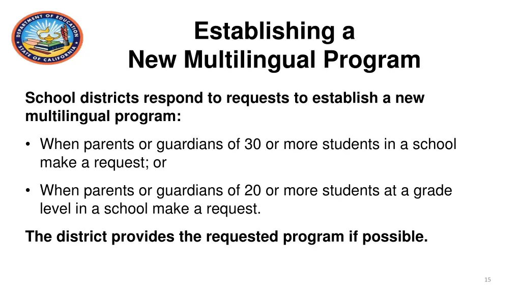 establishing a new multilingual program