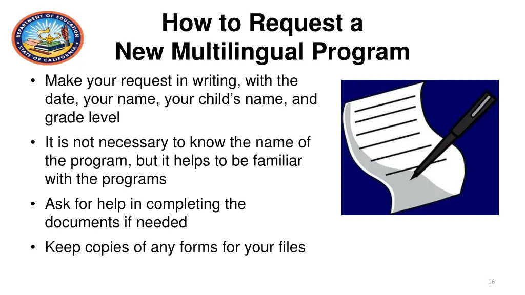 how to request a new multilingual program make