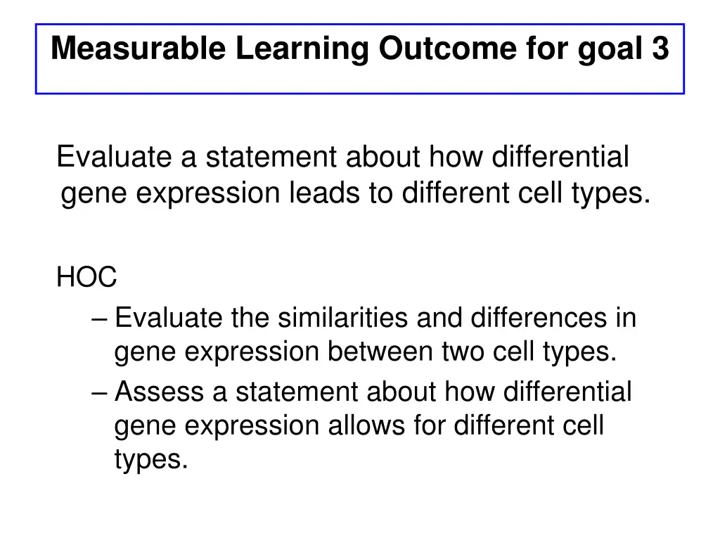 measurable learning outcome for goal 3