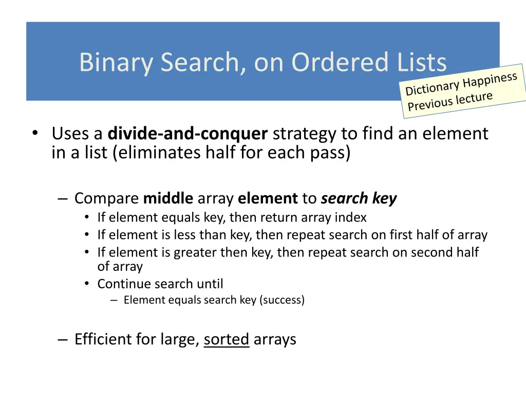 binary search on ordered lists