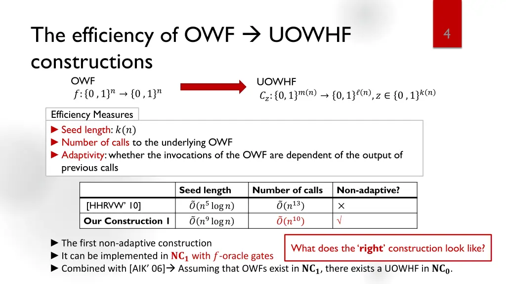 the efficiency of owf uowhf constructions