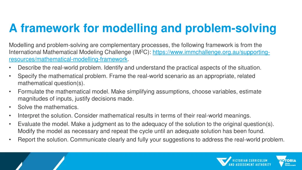 a framework for modelling and problem solving