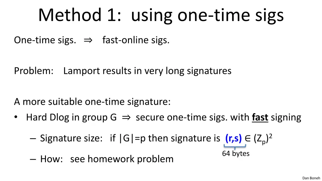 method 1 using one time sigs 1