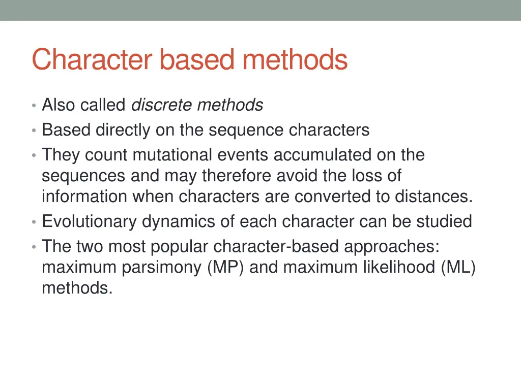 character based methods