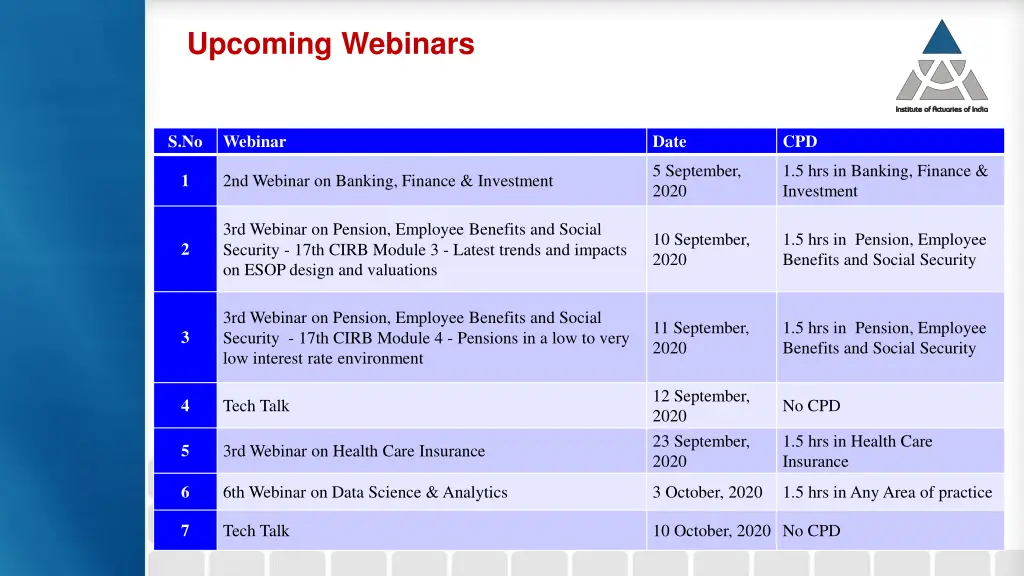 upcoming webinars