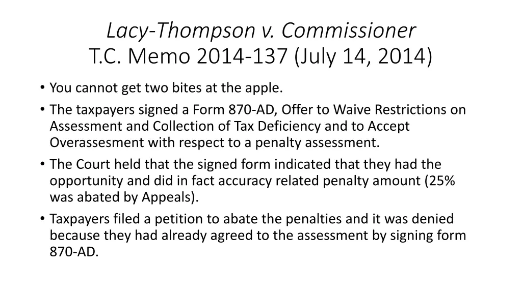 lacy thompson v commissioner t c memo 2014