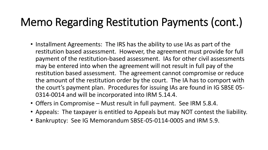 memo regarding restitution payments cont memo 1