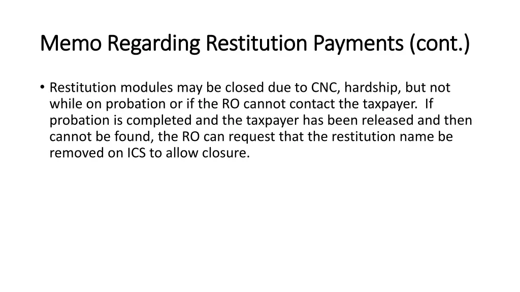 memo regarding restitution payments cont memo 2