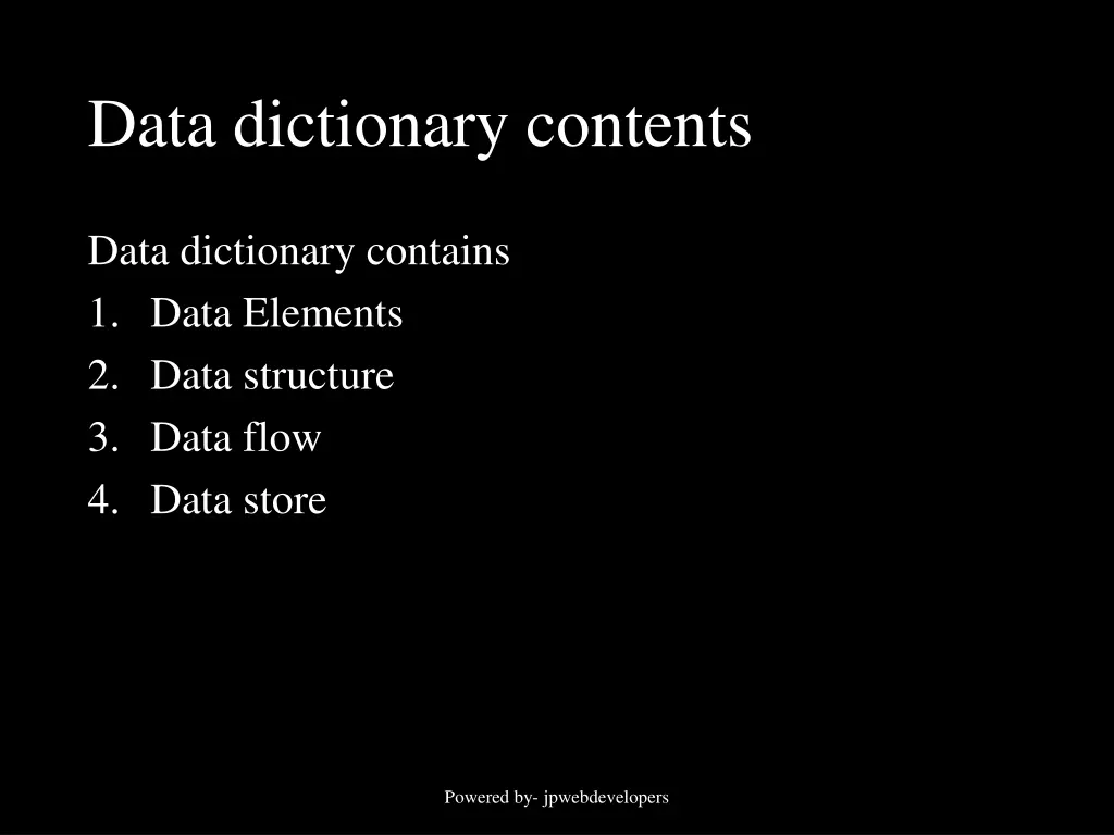 data dictionary contents