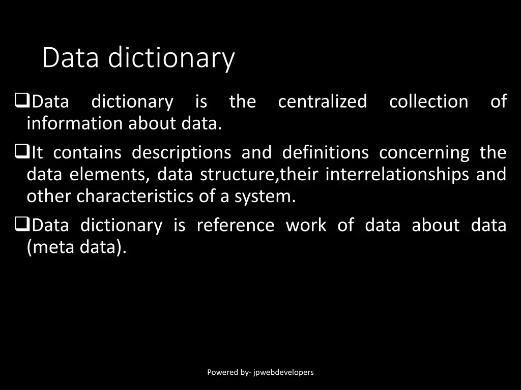 data dictionary