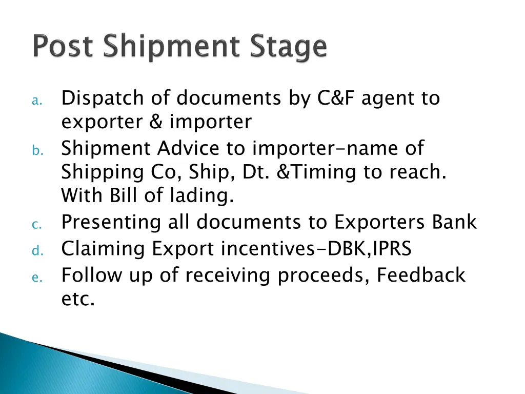 dispatch of documents by c f agent to exporter