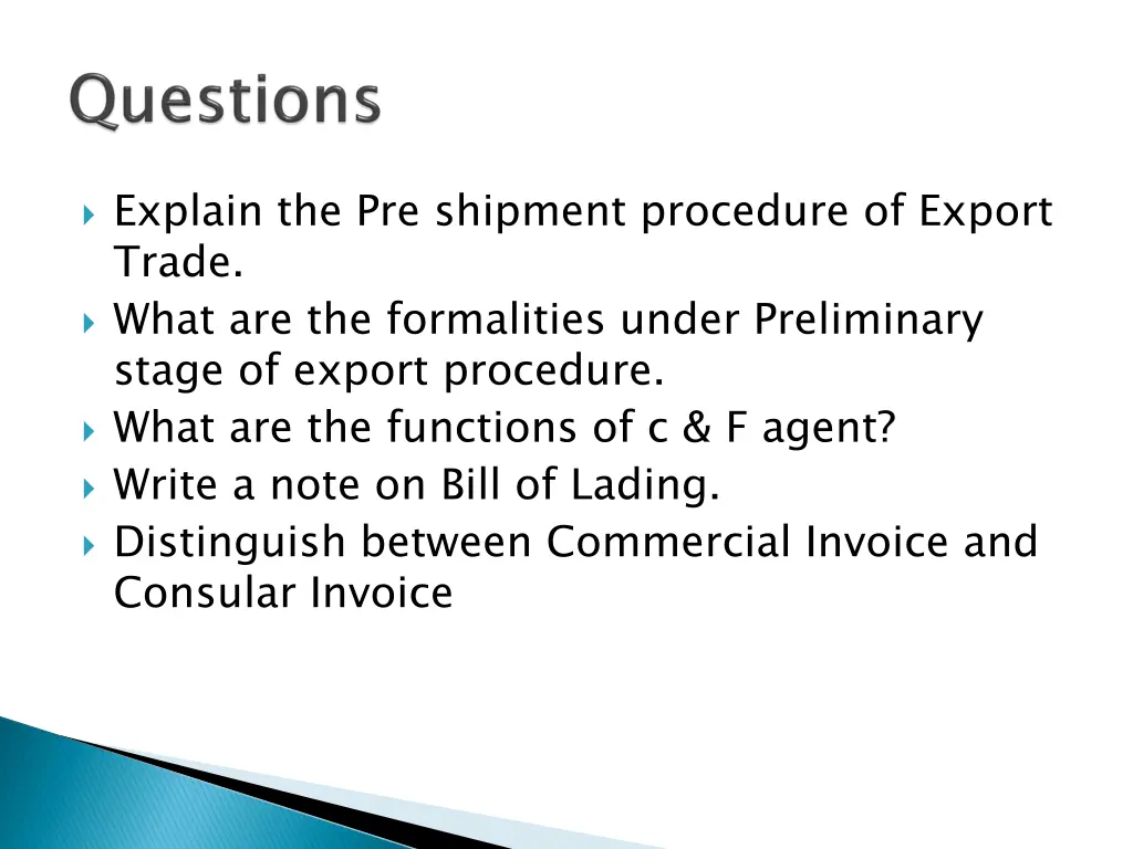 explain the pre shipment procedure of export