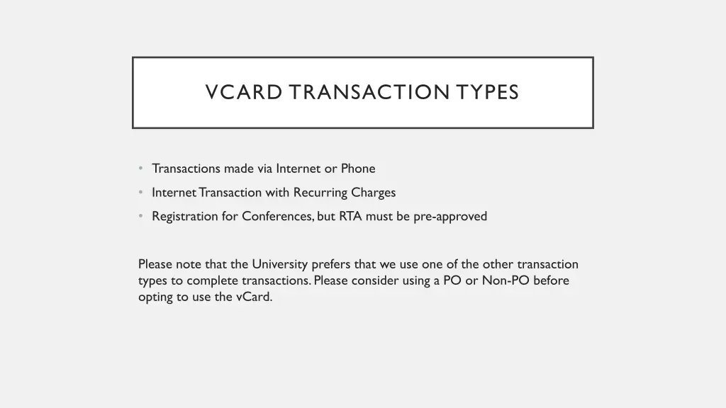 vcard transaction types
