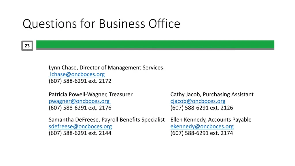 questions for business office