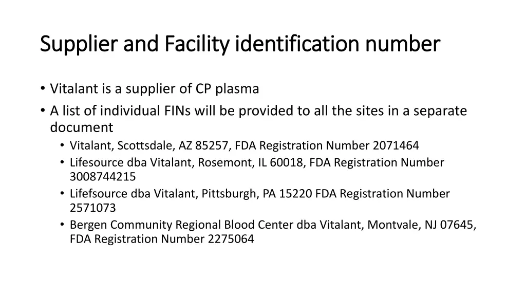supplier and facility identification number
