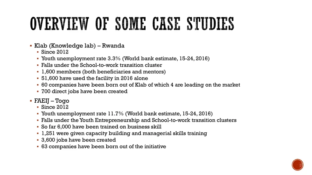 overview of some case studies