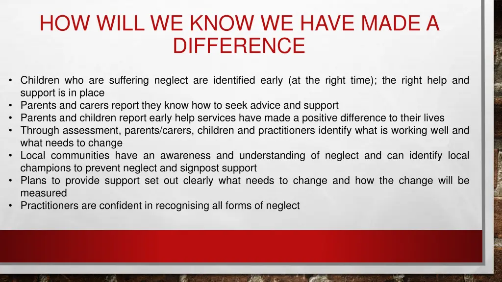 how will we know we have made a difference 1