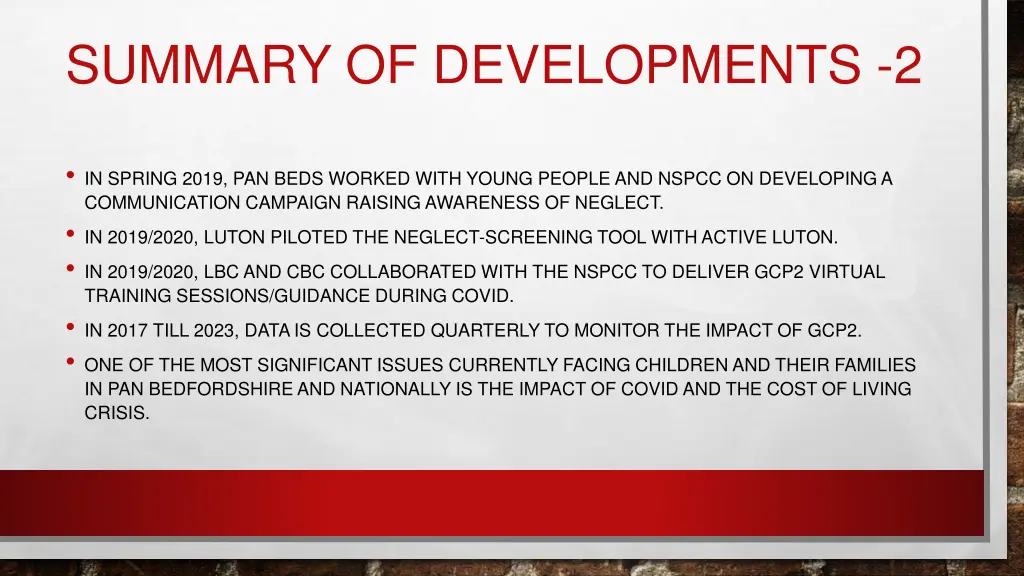 summary of developments 2