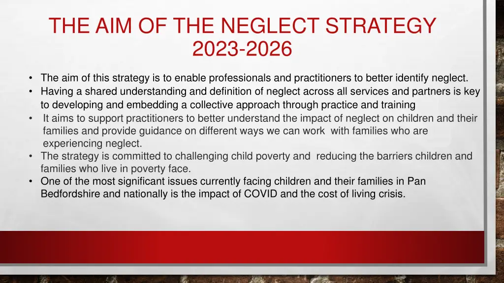 the aim of the neglect strategy 2023 2026