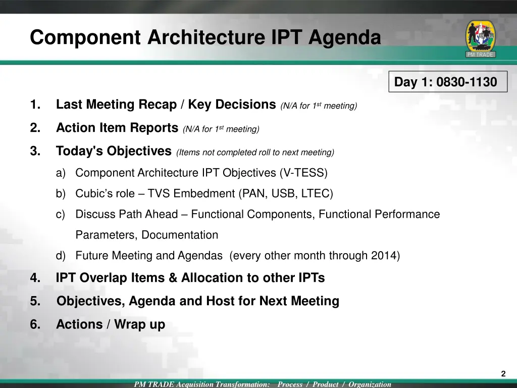 component architecture ipt agenda