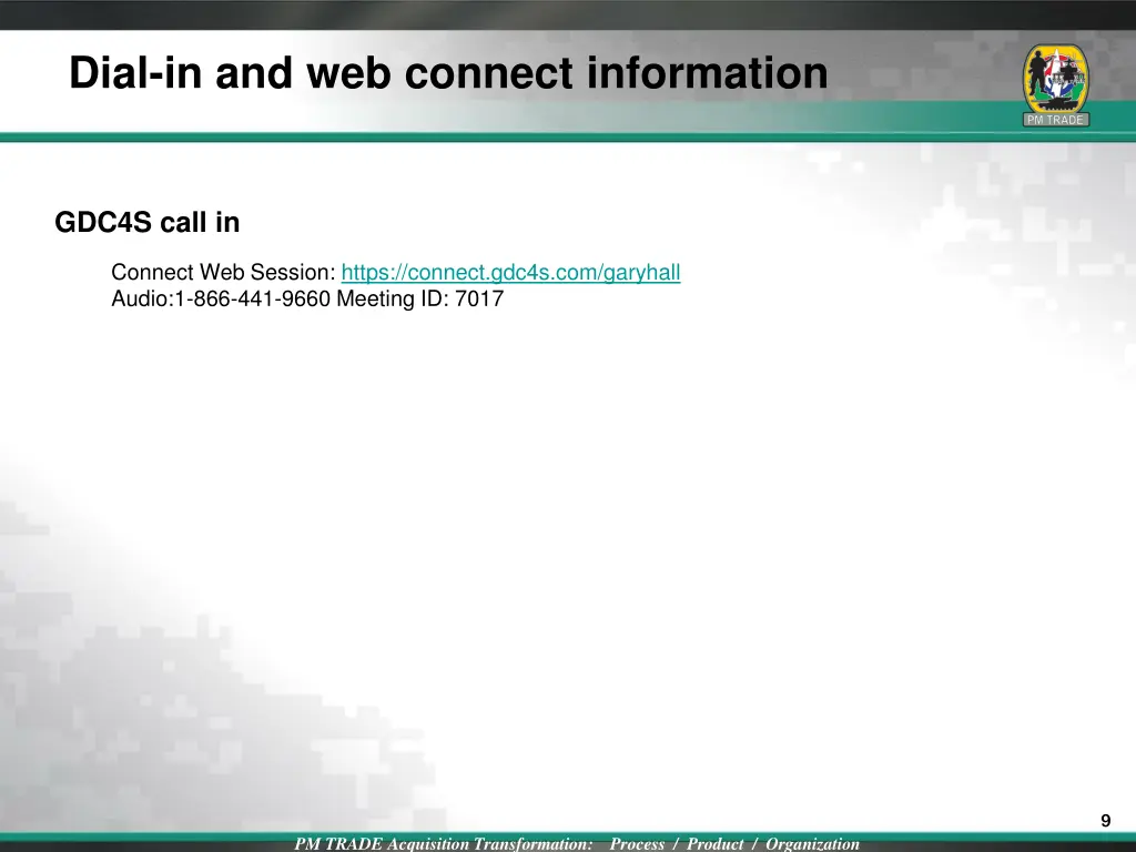 dial in and web connect information