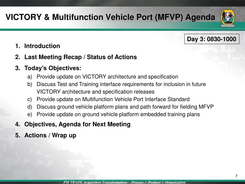 victory multifunction vehicle port mfvp agenda