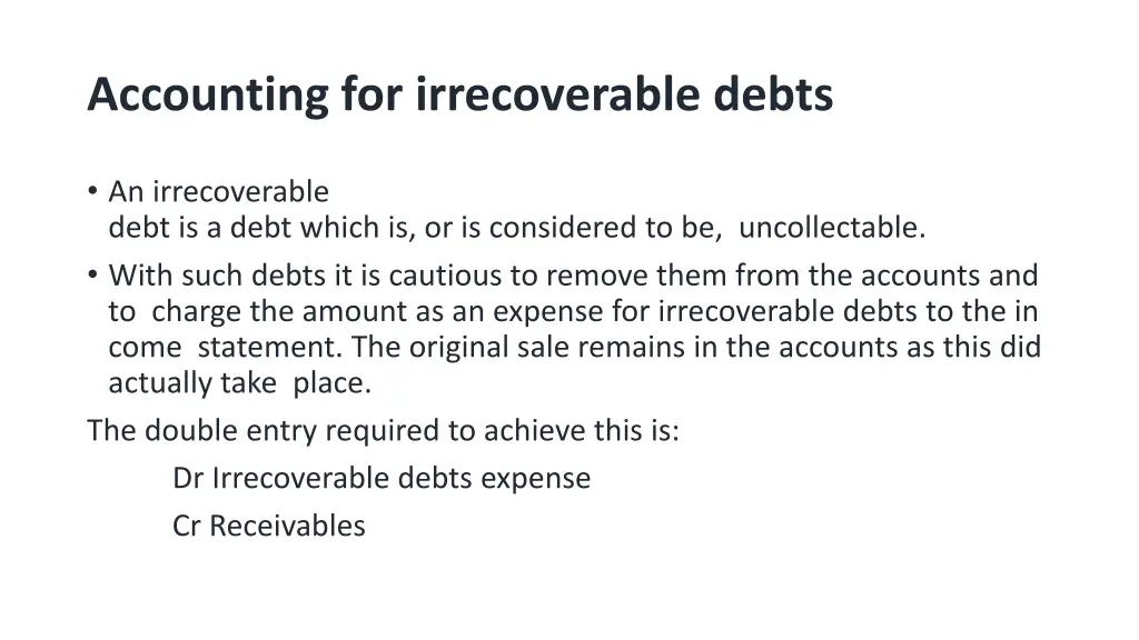 accounting for irrecoverable debts